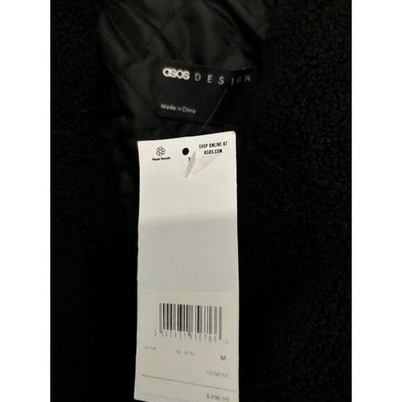 Asos Mens Jacket Coat Moto Full Zip Quilted Black Size Medium Wool Blend NWT - Picture 8 of 9